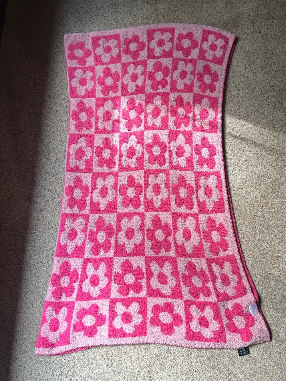 Pink Lily reversible Floral Check Blanket